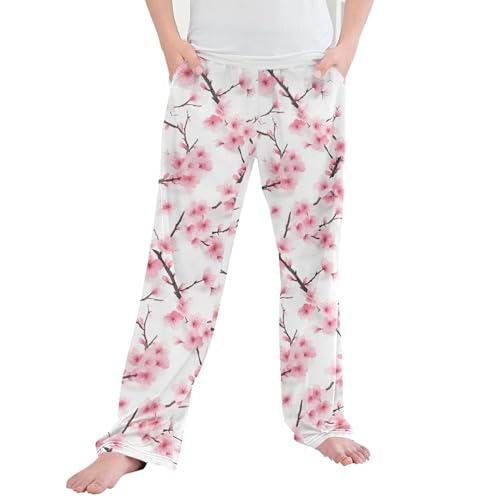 Cherry Blossoms Branch Long Pajama Pants Elastic Waist PJ Bottoms with Pockets S A110363