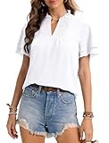 KKJ Womens Tops Lace V Neck T Shirts Ruffle Short Sleeve Blouses 2026 Summer Spring Cute Boho Beach Vocation Trendy Clothing White