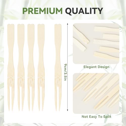 100PCS Cocktail Picks, Fancy Forks for Appetizers, Decorative Skewers for Appetizers Drinks Party Fruit, 3.5 Inch Long Wooden Bamboo Food Forks Charcuterie Boards Accessories - 1