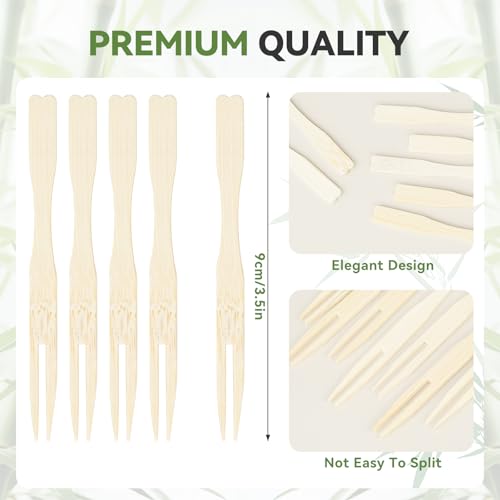 100PCS Cocktail Picks, Fancy Forks for Appetizers, Decorative Skewers for Appetizers Drinks Party Fruit, 3.5 Inch Long Wooden Bamboo Food Forks Charcuterie Boards Accessories