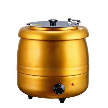 Commercial Electric Soup Warmer, Gold, Stainless Steel Inner Pot, 10L Capacity, Adjustable Temperature Control, L 15 inches x W 14 inches (Golden_Soup_Kettle, 10 Liter)