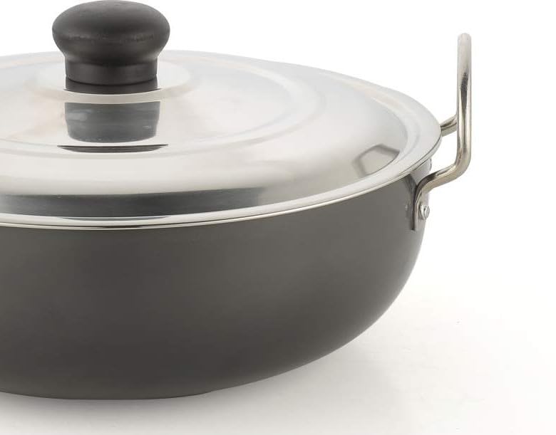 Image of Hard Anodized Deep Kadhai with Stainless Steel Lid Cookware for Kitchen Deep Cooking Surface for Frying Curry Saute and Gravy Preparation Applications Use - 11 inch