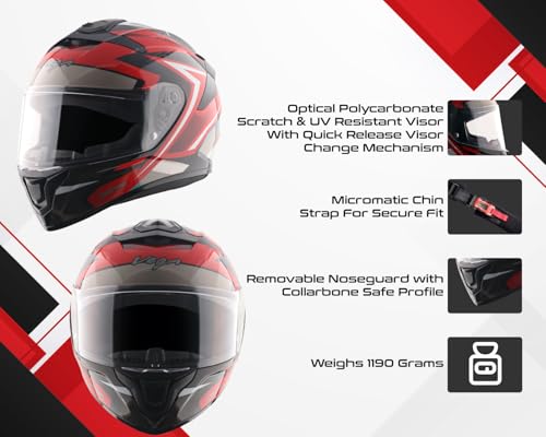 Image of Vega VF 10 Turbo Flex Full Face Riding Helmet with Shock-Absorbing Liner, Lightweight Shell, Aerodynamic Design, Ventilated Interior, Comfortable Fit, and Modern Black Red Styling Black Red M