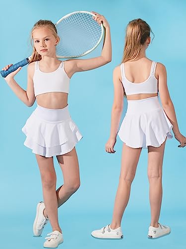 Soudittur Girls Tennis Skirt with Shorts Kids Golf Clothes High Waisted Toddler Athletic Skort with Pockets2