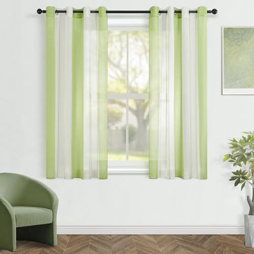 Topfinel Gardinen Grün + Weiß Streifen Vorhänge mit Ösen Vorhang...