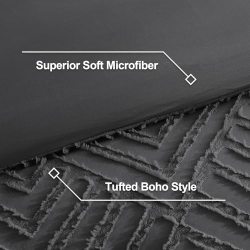 Image of Litanika Super King Comforter Dark Grey, 3 Pieces Tufted Boho Farmhouse Bedding Comforter Set, Lightweight Fluffy All Season Comforter Set (120x120In Comforter & 2 Pillowcases)