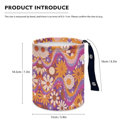 Image of Renewold Waterproof Car Trash Can, Hippie Daisy Swirl Boho Car Garbage Can with Button Straps, Trash Bin for Any Vehicles, Auto Waster Container, Camping Picnic Travel Desktop Storage Bag Organizer
