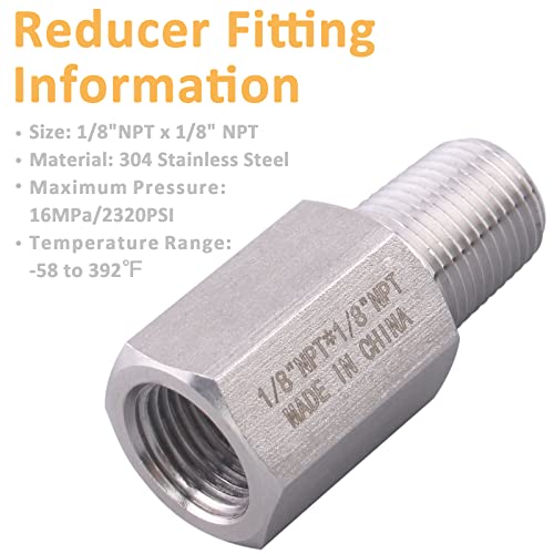 Image of Forged Reducer Adapter Fitting - Stainless Steel 304 Reducing Pipe Connector, 1 /8 inch NPT Female x 1 /8 inch NPT Male (pack of 2)
