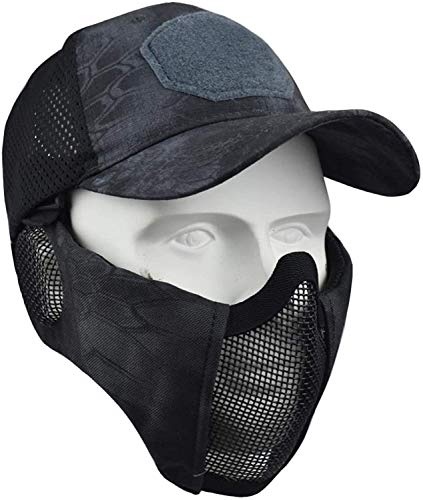 Masque Tactique Maille d'Acier Airsoft et Casquette Réglable Chasse Paintball