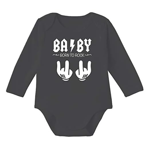 SUPERMOLON Body negro bebé algodón Baby Born to rock manga larga (0-3 meses)
