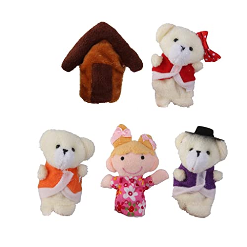 Zxpjkyu Conjunto de Títeres de para Niños, Muñecos de Peluche Divertidos, Cuento Familiar, Juegos para Niños, Juguetes, Ricitos de Oro y Tres Osos (5 pcs)