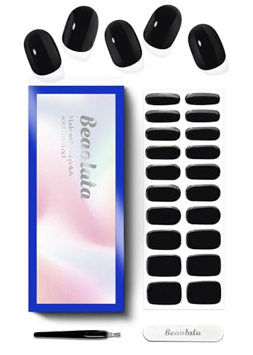 Beaolata Semi Cured Gel Nail Strips - UV Light Gel Nail Stickers - 20 Long Lasting Salon Quality Wraps (Black Night of Agates)