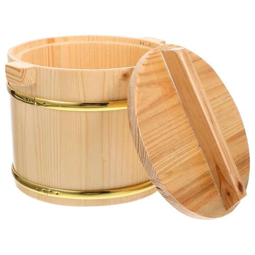MOLUCKFU Cubeta de Arroz de Madera con Tapa Barril Japonés para Sushi Recipiente para Mezclar Arroz con Base Estable para Restaurantes y Almacenamiento Cocina Diseño Tradicional y Textura