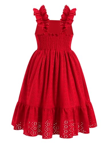 IBTOM CASTLE Girls Summer Dress Boho Kids Sleeveless Hollow Out Smocked Back Ruffle A Line Party Casual Sundress3