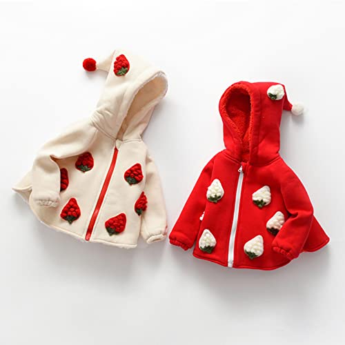 Infant Strawberry Print Hooded Jackets Fleece Casual Warm Cute Outwears Baby Girls Fall Winter Coat Tops2