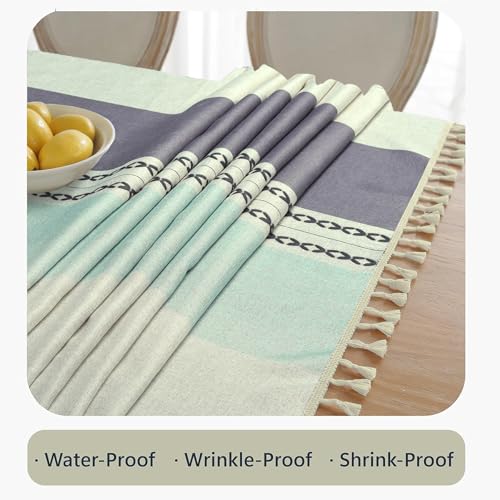 Image of Cortina Tablecloth for Dining Table Waterproof Table Cover, Cotton Linen Fabric Rectangle Tablecloth (Light Blue + Dark Grey, 6 Seater)