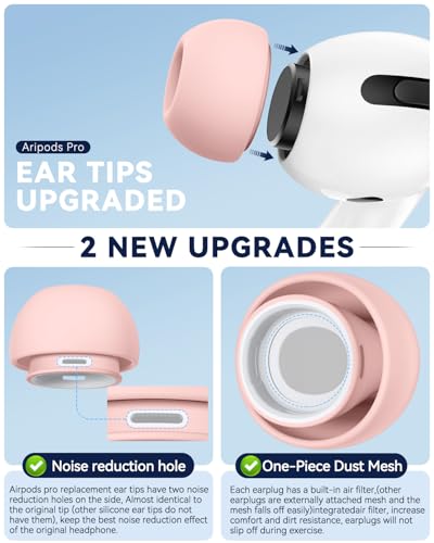 Image of 4 Pairs Replacement Ear Tips for AirPods Pro 2nd /1st (Pink) | (4 Size XXS /XS /S /M /L )Silicone Ear Tips with Cleaner kit,Noise Reduction Holewith & Built-in dust Guard Screen