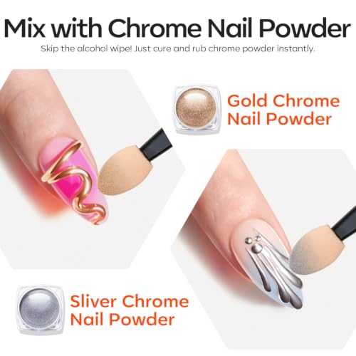 Image of modelones 3D Gel Nail Art Kit, Non-Sticky Clear and White Sculpting Gel for Nail Art Molding & Extensions with Chrome powder for Beginner DIY or Salon at Home Cured Needed