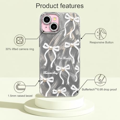 Image of VONZEE Compatible with iPhone 15 Plus 6.7'' Case Luxury Pink Girly Cute 3D Bow Pearl Glitter Bling Case with Full Camera Protection Shockproof PC+TPU Glossy Shiny Cover for Girls Women, Grey