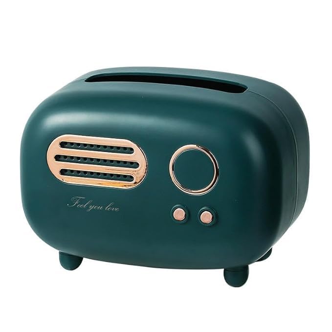 Vintage Retro Radio-Shaped Tissue Box Cover, Decorative Holder with Support Legs, Dark Green, Large Opening-image-17
