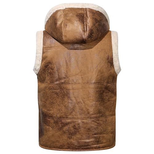 Mens Faux Lambskin Aviator Vest Hoodie Winter Shearling Sheepskin Waistcoat Bomber Aviator Pilot Hood Vests2
