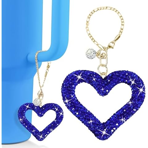 Mokoart Glitter Love Heart Charms for Stanley Cup Accessories, Tumbler Accessories for Stanley 40 oz & HydroJug 40 oz Tumbler, Bling Cute Heart Charm for Stanley Cup with Handle (Royal Blue) Cover