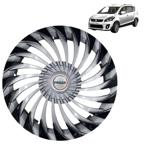 Image of PRIGAN Wheel Cover for ERTIGA (All VARIANTS) 15 Inch Silver Black Wheel Cap (Available in 15 Inch) (Set of 4 Pcs) (Press Fitting) Model- Swing DC-15