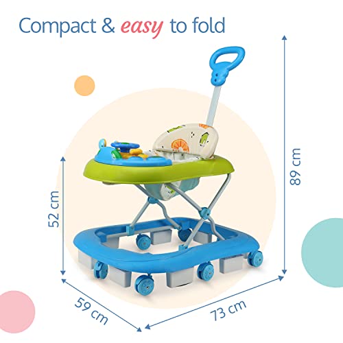 Image of LuvLap Sunshine Baby Walker with Parental Push Handle, Anti Fall, Anti Skid Mechanism, Height Adjustable with Light, Rattle & Music Toys, Cushioned Walker for Baby 6-18months (Blue)