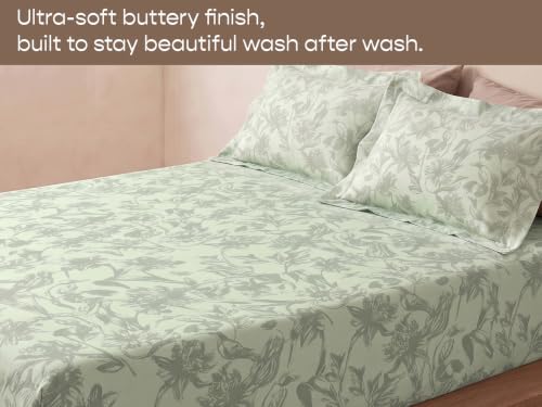 Image of SleepyCat 300 TC Cotton-Soft Microfiber Bedsheet with 1 Pillowcase|Wrinkle-Free|300 TC Plain Weave|No Creases, No Shrinkage|No Colour Fading|150 GSM|Sage Forest|Fits Mattress Upto 8 Inches|Single