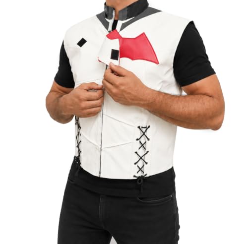 Image of Men's White Faux Leather Motorcycle Vest with Red Emblem - Only Vest