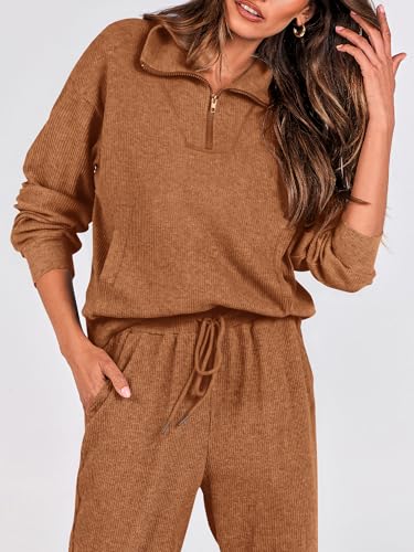 BTFBM Women's 2 Piece Tracksuit Fall Outfits 2025 Long Sleeve Half Zip Sweatshirt Sweatpants Lounge Set Sweatsuits