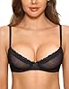 DOBREVA Women's Balconette Lace Bra See Through Demi Sheer Mesh Plus Size Underwire Black 38DD
