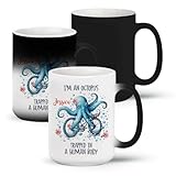 Personalized Octopus Design Heat Sensitive Mug, Customized Name Funny Octopus Magic Cup, Custom Octopus Themed Color Changing Mug 11oz 15oz, Octopus Riding Bicycle Coffee Cup