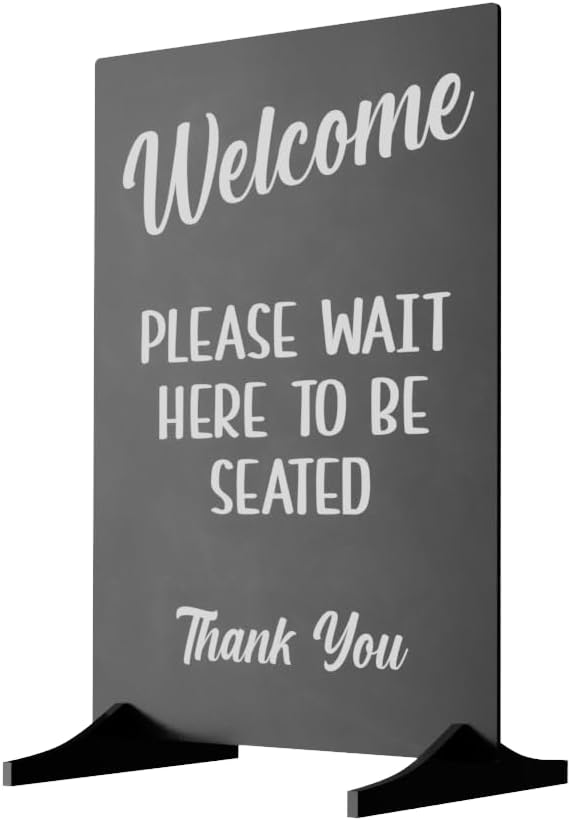 Miniatura 3 de Letrero con texto en inglés "Please Wait Here To Be Seat", disponible como letrero independiente o adhesivo, ideal para cafeterías, restaurantes o