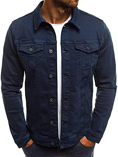 Denim Jacket for Men Classic Comfortable Long Sleeve Jacket Western Regular Fit Outerwear,Jean Jackets Winter Jackets Windbreaker Texas Style Cowboy Tops(Navy,X-Large)