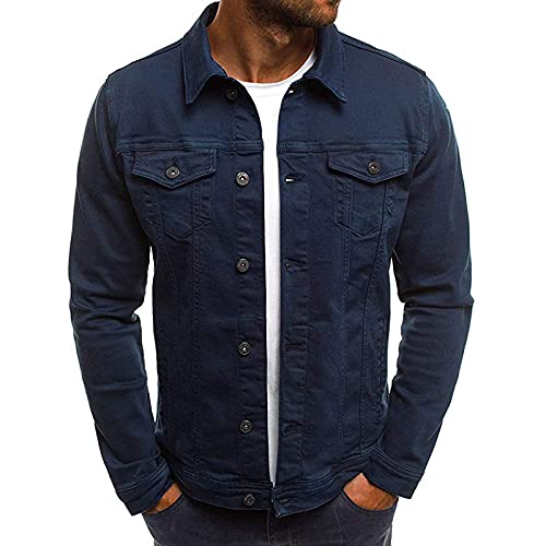 Denim Jacket For Men Classic Comfortable Long Sleeve Jacket Western Regular Fit Outerwear,Jean Jackets Winter Jackets Windbreaker Texas Style Cowboy Tops(Navy,X-Large) #TOP24