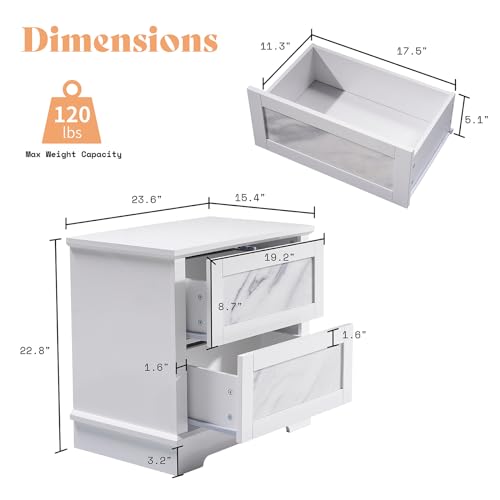 Amerlife CNS025 Luxury Natural Marble Nightstand Set Of 2 With Drawers, High Gloss Side Tables In Living Room, Storage End Table For Bedroom thumb #6