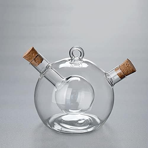 WINIAER 2 in 1 Oil and Vinegar Dispenser Cruet Bottle, Kitchen Supplies Glass Olive Oil and Balsamic Vinegar Cruet Bottle with Cork Stoppers, Hand-blown Glass Jar (Ball Shape)