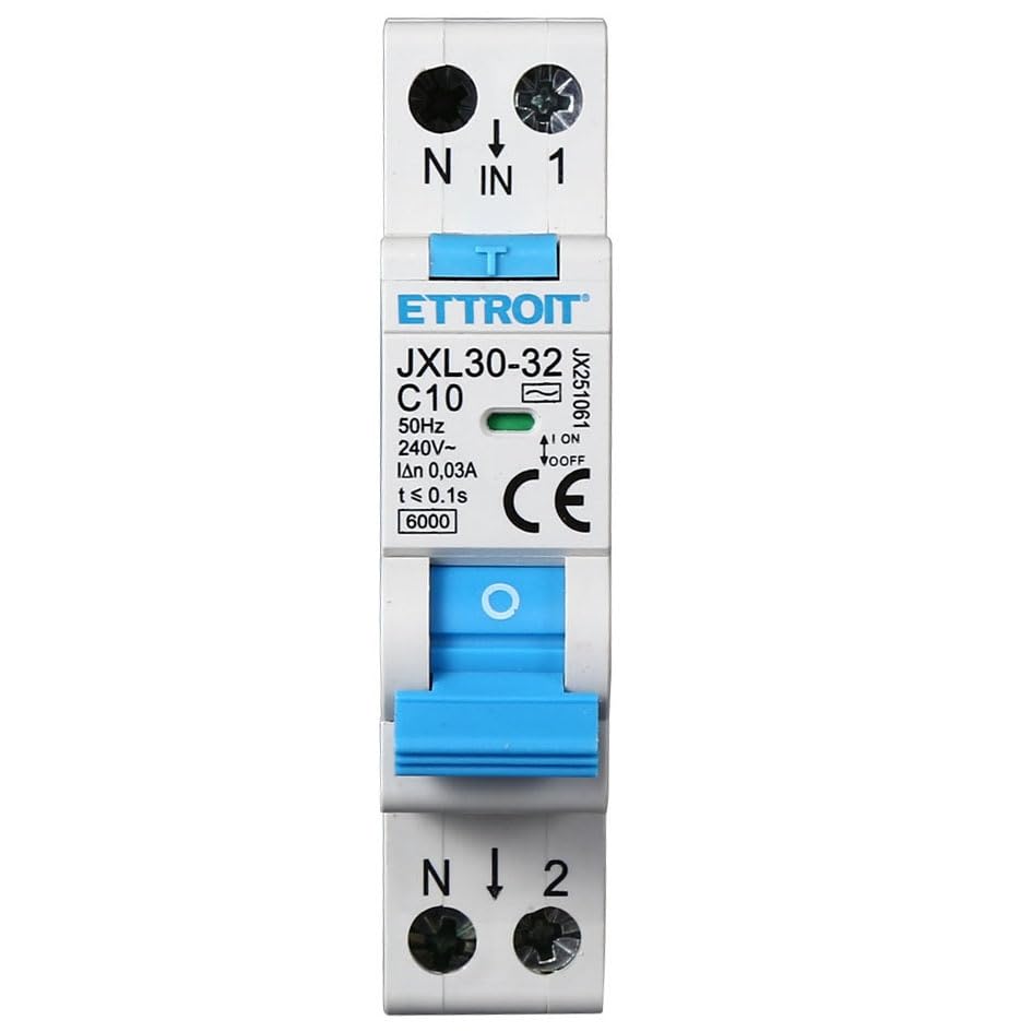 Interruttore Magnetotermico Differenziale 1P+N 10A 30mA 220V-6KA 1 modulo 30mA per Guida DIN - Protezione Circuiti e Sicurezza Impianti