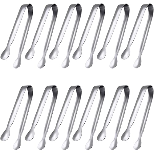 JCREN 12 Pack Serving Tongs, Small Serving Utensils for Catering, Food-Grade 304 Stainless Steel Serving Tongs Appetizer Tongs for Tea Party Coffee Bar Taco Bar, 4
