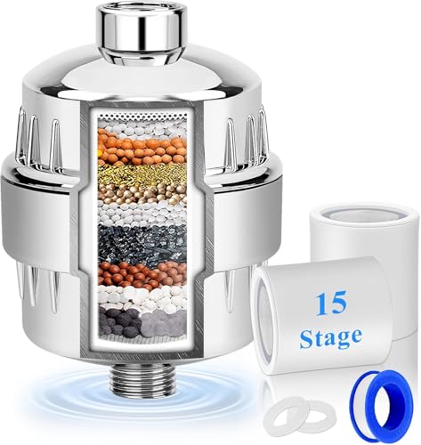 Image of 15 Stage Filtered Shower Head, High Pressure Hard Water Softener Showerhead with Filter Cartridge for Hard Water Remove Chlorine and Harmful Substances (15-stage filter element) (15 Stage Filtered)