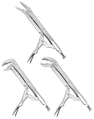 QWORK Long Nose Vise Locking Pliers Set, 3 Pcs 12 Inch Straight/45 Degree/80 Degree Angle Pliers,Ext