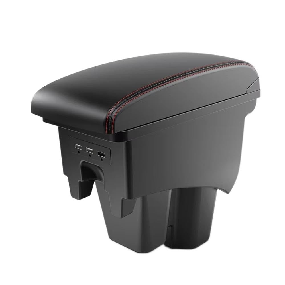 FSOZDBBPL For City 2012-2018 Car Armrest Box Heighten Double Layer Storage Box Retrofit Car Accessories With USB Interior Parts(A1 Black red Corium)