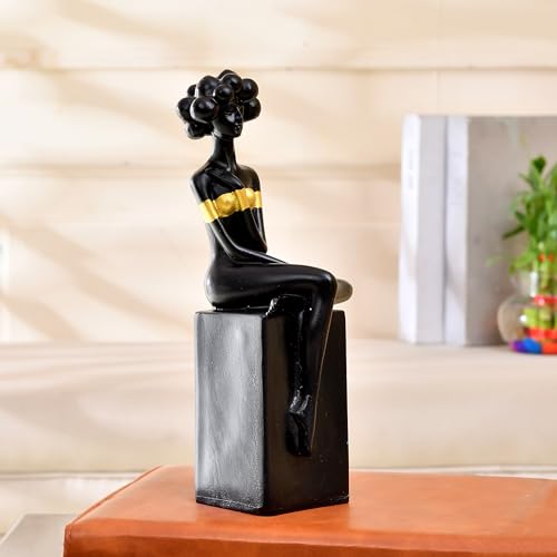 Image of Xtore Modern Abstract Woman Figurine | Resin Home Decor Accent | Unique Art Piece for Living Room, Office, or Gallery | Contemporary and Stylish Design - Black
