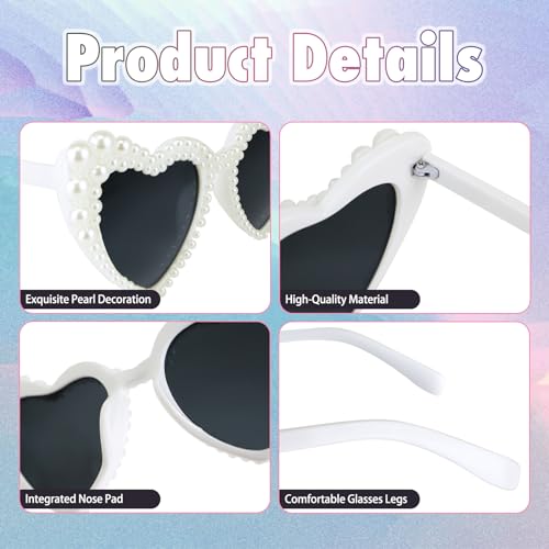 Pearl Sunglasses for Women, Pearl Glasses Vintage Love Heart Shaped Sunglasses for Women Girls Adults Dress up Party3