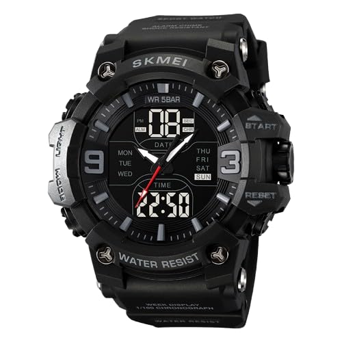 Image of Skmei Sports Watch for Men and Boys, Dual Time, Chronograph, Alarm and EL Light, 50m Waterproof, Bold Design- 2222