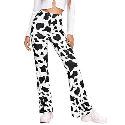 WEITING Gebürstete Schlaghose mit Kuhmuster Stretch Modische Bootcut-Hose Animal-Print Damenhose - Kuhmuster - XL