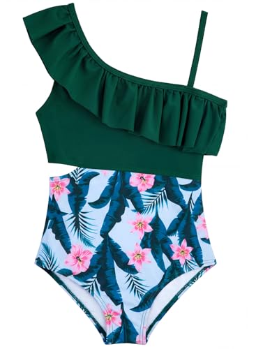 Image of Alakuoti Girls One Piece Swimsuits Cutout Ruffle Bathing Suit Quick Dry Beach Swimwear with Adjustable Strap 5-14 Years