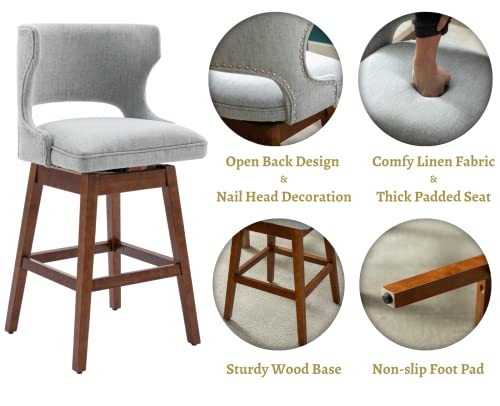 Ealson Swivel Counter Height Bar Stools Set Of 4 Linen Upholstered Barstools With Backs Farmhouse Dining Bar Stool Chairs With Wood Legs Modern Counter Stools For Kitchen Island/Bistro Gray #TOP2
