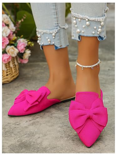 Verdusa Women's Bow Mules Dressy Pointed Toe Flat Shoes Backless Loafers Slide Sandals Casual Slides Work Shoes4